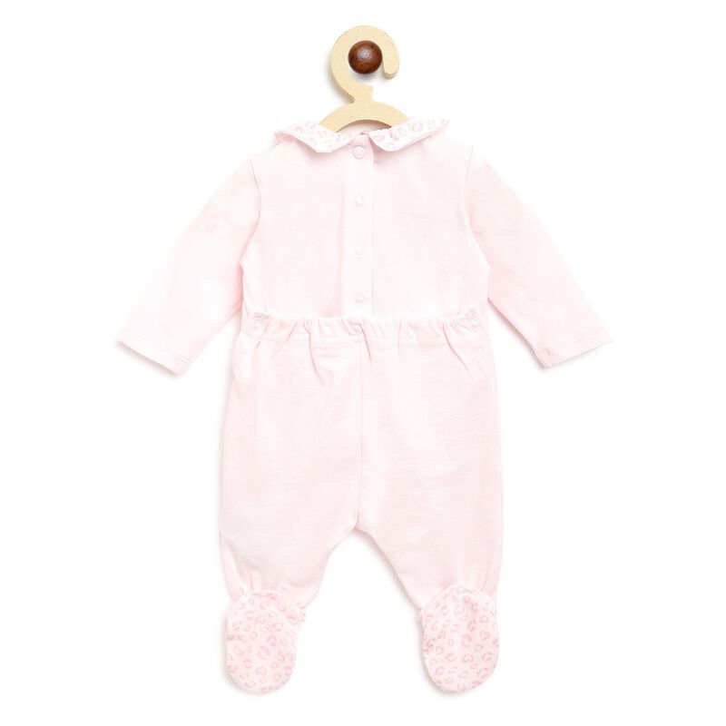 Girls Light Pink Printed Nappy Opening Babysuit image number 1